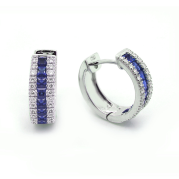 Sapphire and Diamond White Gold Three-Row Hoop Earrings