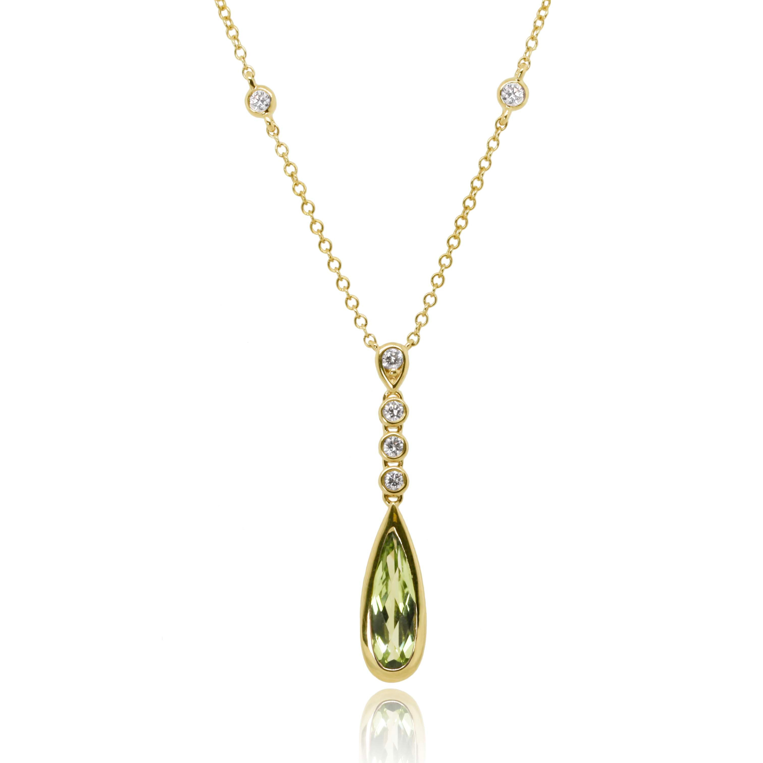 Peridot and Diamond Yellow Gold Drop Necklace