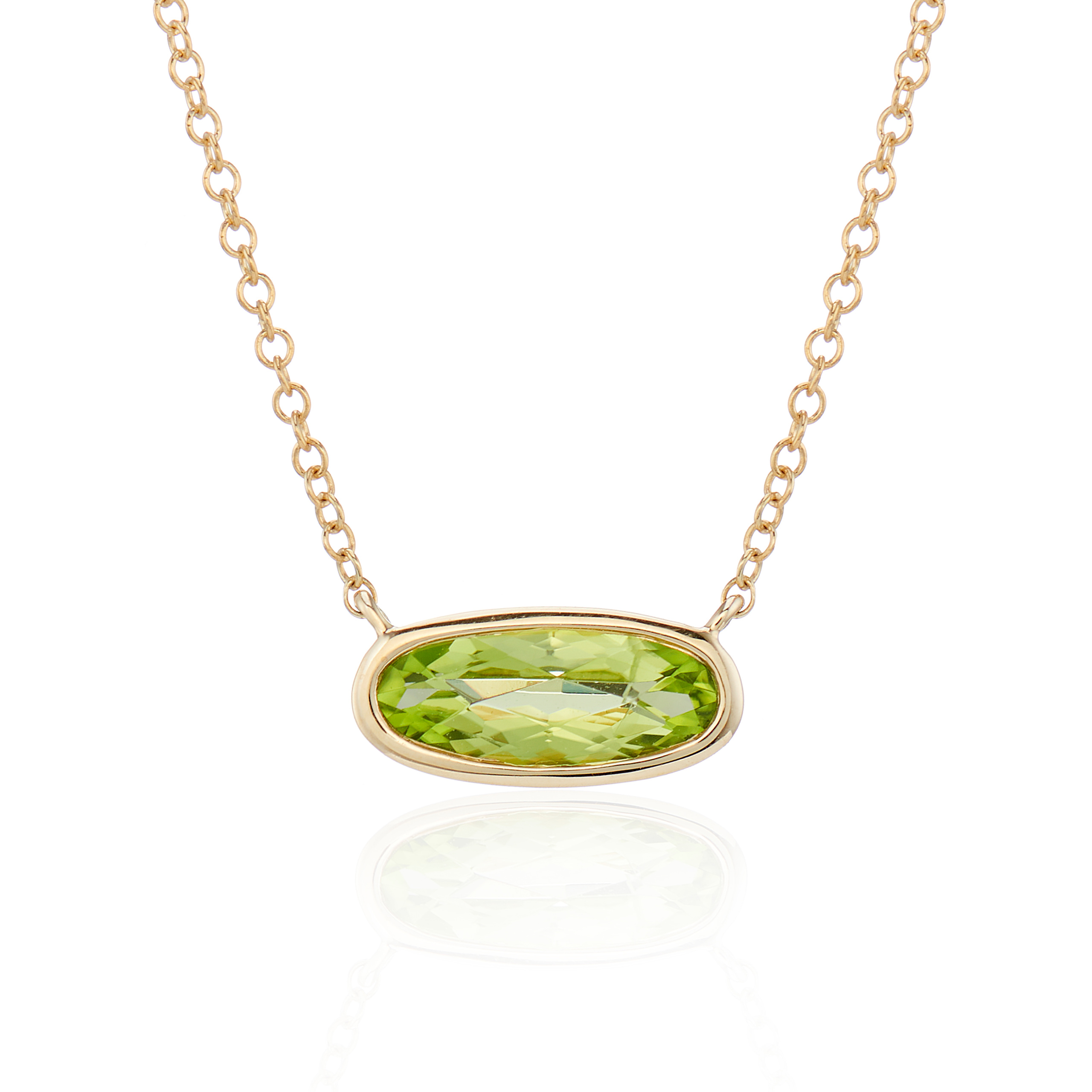 Peridot and Yellow Gold Oval Pendant
