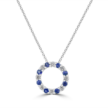 Sapphire and Diamond White Gold Circle Pendant