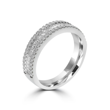 Baguette and Round Brilliant Total 0.50ct Diamond Three Row Ring