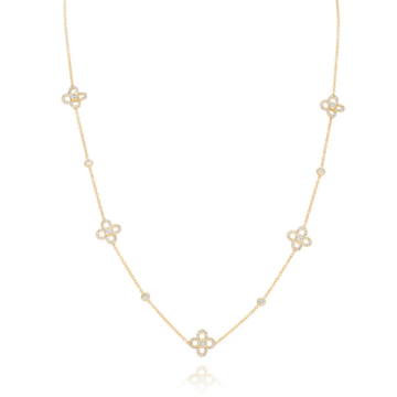 Brilliant Cut Diamond 0.84ct Yellow Gold Clover Necklace