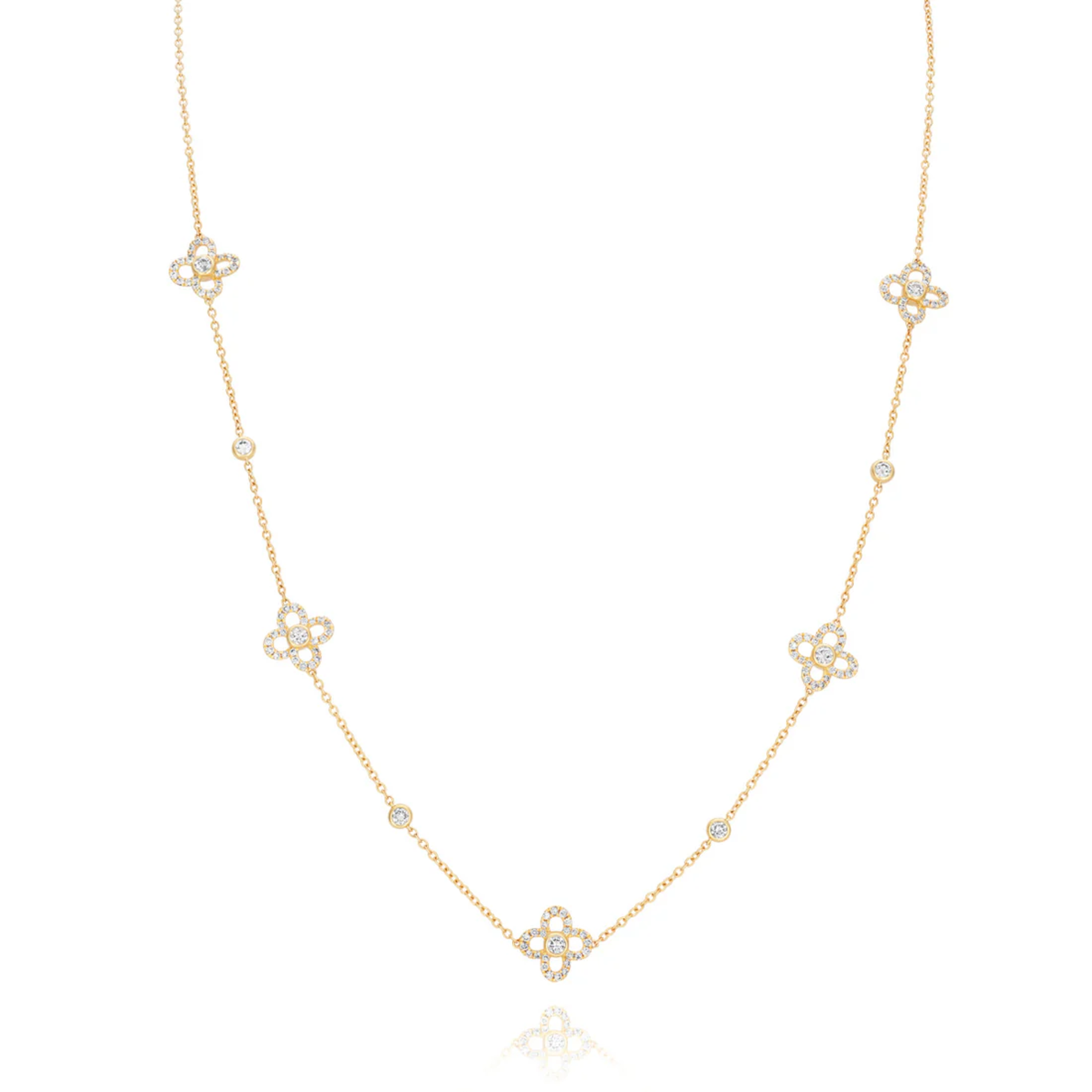 Brilliant Cut Diamond 0.84ct Yellow Gold Clover Necklace
