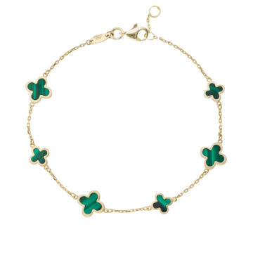 Malachite and Yellow Gold Six Clover Motif Bracelet